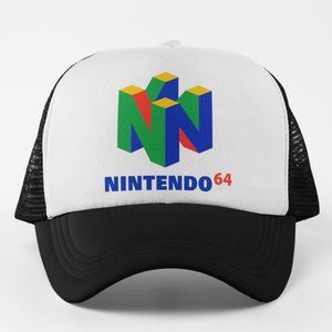 NEW Nintendo N64 Logo Foam Trucker Mesh Snapback 2-TONE BLACK WHITE